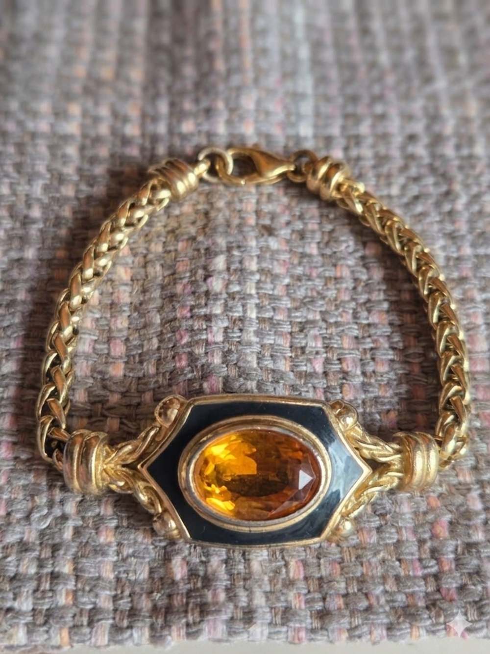 ⛔️SOLD⛔️Burberry's Vintage Gold Tone with Black Enamel frame Collectors Bracelet